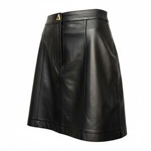 AERON Black Lambskin Leather A-Line Mini Skirt EU 34
